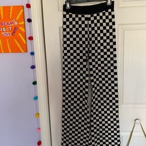 Knit Checkered Flare Pants